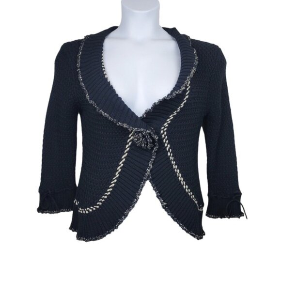 Ruby Rd Womens Black Rosette Knit Cardigan Sweater Size M NWT - Picture 1 of 7